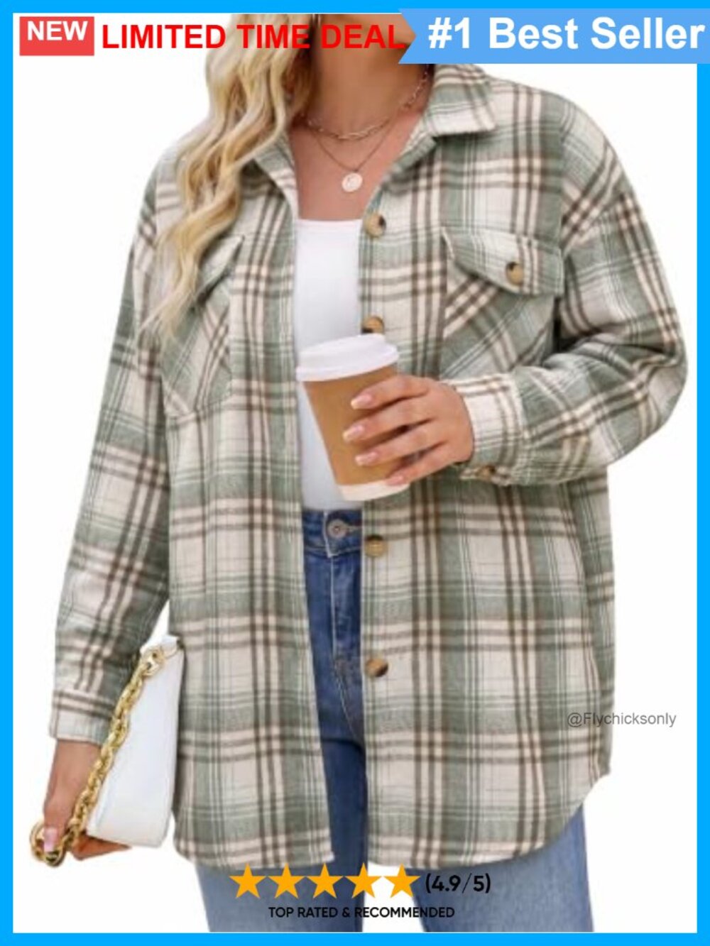 Plus Size Flannel Shacket Button Down Plaid Shirt Jacket